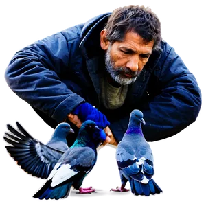 Homeless Man And Pigeons PNG Kjp1 PNG