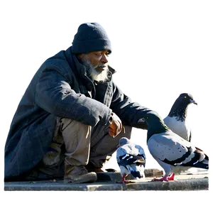 Homeless Man And Pigeons PNG Wjb