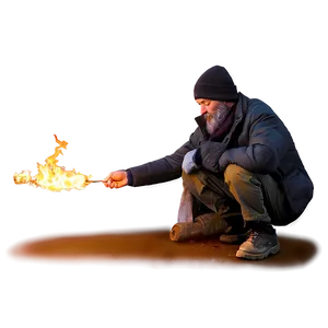 Homeless Man Lighting Fire PNG 06132024 PNG