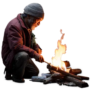 Homeless Man Lighting Fire PNG Hsc76 PNG