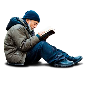 Homeless Man Reading PNG 06132024