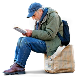 Homeless Man Reading PNG 97