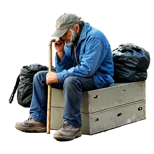 Homeless Man With Cane PNG Dwo70 PNG