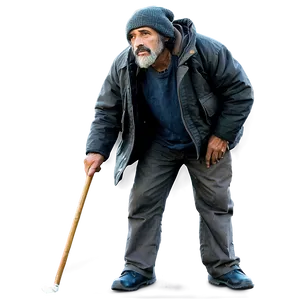 Homeless Man With Cane PNG Enr