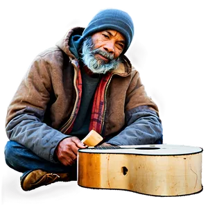 Homeless Man With Guitar PNG 3