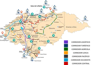 Honduras Infrastructure Corridors Map PNG image