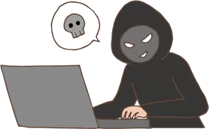 Hooded Hackerat Computerwith Skull Icon PNG image