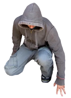 Hooded Man Crouching Pose