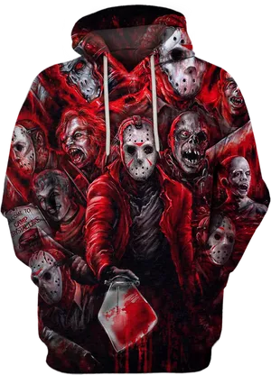 Horror Themed Hoodiewith Masked Figures PNG image