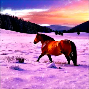 Horse In Snowy Landscape PNG Clx12 PNG