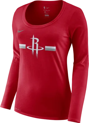 Houston Rockets Nike Womens Red Long Sleeve Shirt PNG image