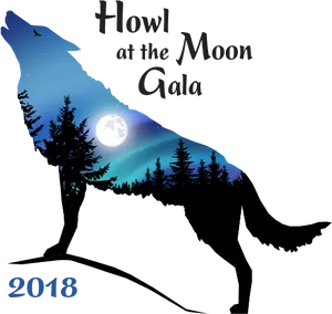 Howling Wolf Moonlight Silhouette2018 PNG image