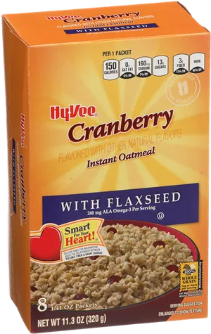 Hy Vee Cranberry Instant Oatmealwith Flaxseed Box PNG image