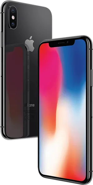 I Phone X Space Gray Frontand Back PNG image