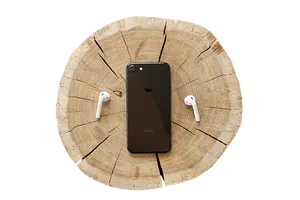 I Phoneand Air Podson Wooden Background