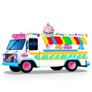 Ice Cream Truck On City Street PNG Jeg