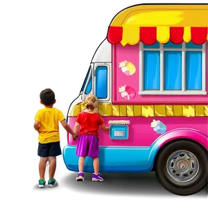 Ice Cream Truck With Kids Queue Png Gqn PNG image