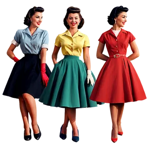 Iconic 1950s Fashion Outfits PNG 06242024