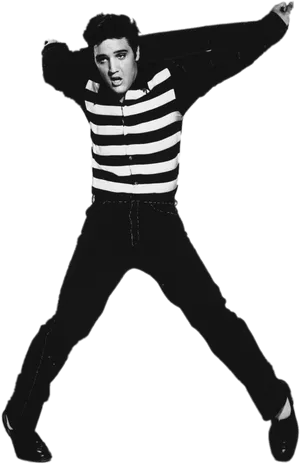 Iconic Blackand White Elvis Pose PNG image