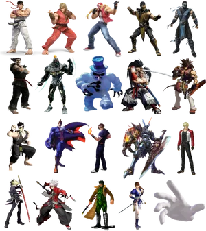 Iconic Fighting Game Characters Collage PNG image