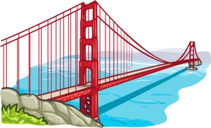 Iconic Red Suspension Bridge Illustration PNG image
