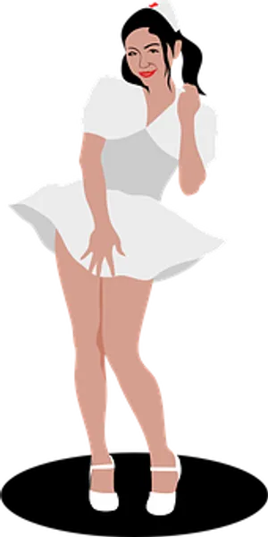 Iconic White Dress Pose Illustration PNG
