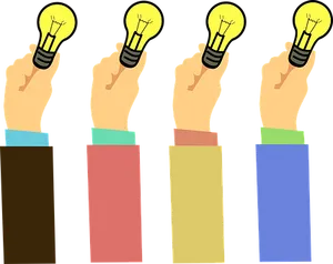 Idea Generation Hands Holding Lightbulbs PNG image