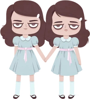 Identical Cartoon Twins_ Holding Hands PNG image