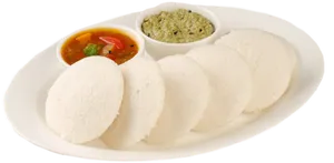 Idli Served With Chutney And Sambar