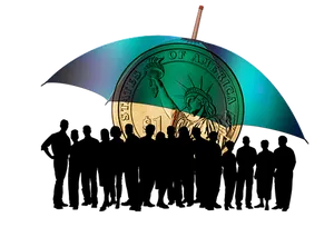 Illuminated Coin Umbrella Silhouette PNG image