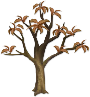 Illustrated Dead Tree With Brown Leaves PNG image