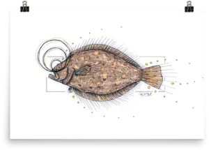 Illustrated Flounder Sketch PNG image