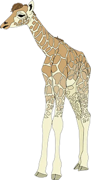 Illustrated Giraffe Standing Side View PNG image