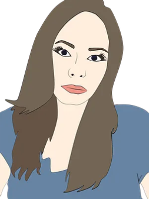 Illustrated Portraitof Womanin Blue Top