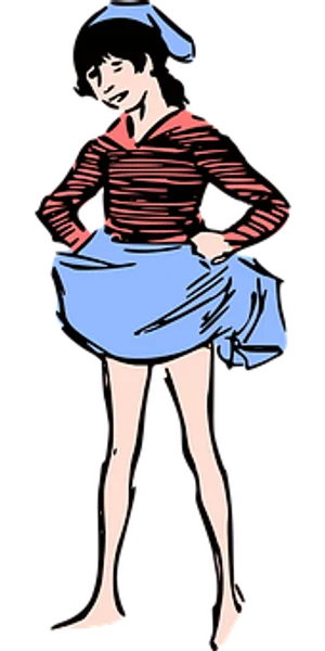 Illustrated Womanin Striped Shirtand Blue Skirt