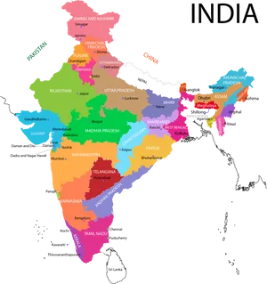 India Political Map Colorful PNG image