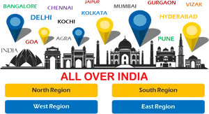 India Regionsand Major Cities Map PNG image