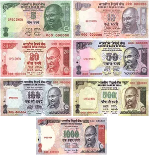 Indian Currency Notes Collection PNG image