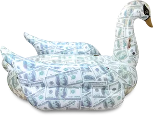 Inflatable Swan Coveredin Hundred Dollar Bills PNG image