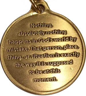 Inspirational Quote Gold Medallion PNG image