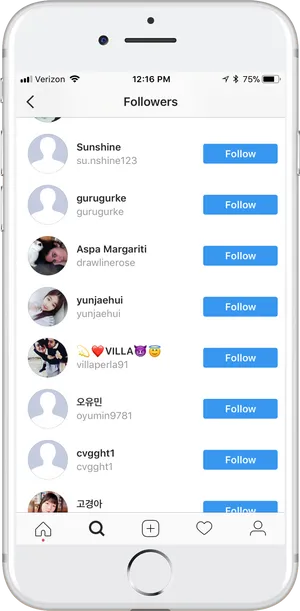 Instagram Followers List Screen PNG image