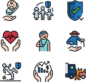 Insurance Types Icons Set PNG image