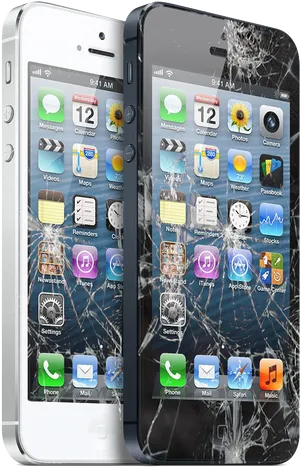 Intactand Broken Smartphone Screens