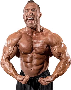 Intense Bodybuilder Flexing Muscles PNG image