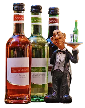 International Wine Selection With Waiter Figurine PNG image