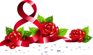 International Womens Day Red Rosesand Ribbon PNG image