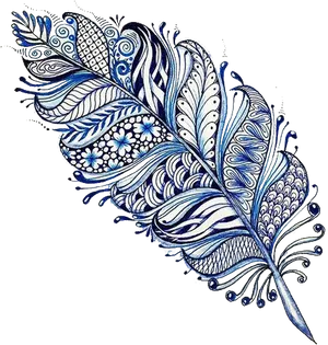 Intricate Blue Feather Artwork PNG