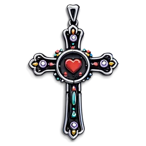 Intricate Chrome Heart Cross Decoration Png 06132024 PNG image