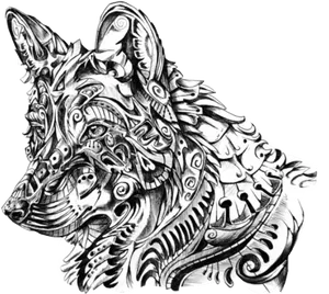 Intricate Wolf Sketch Art PNG image