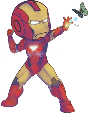 Iron Man Cartoon Butterfly Interaction PNG image